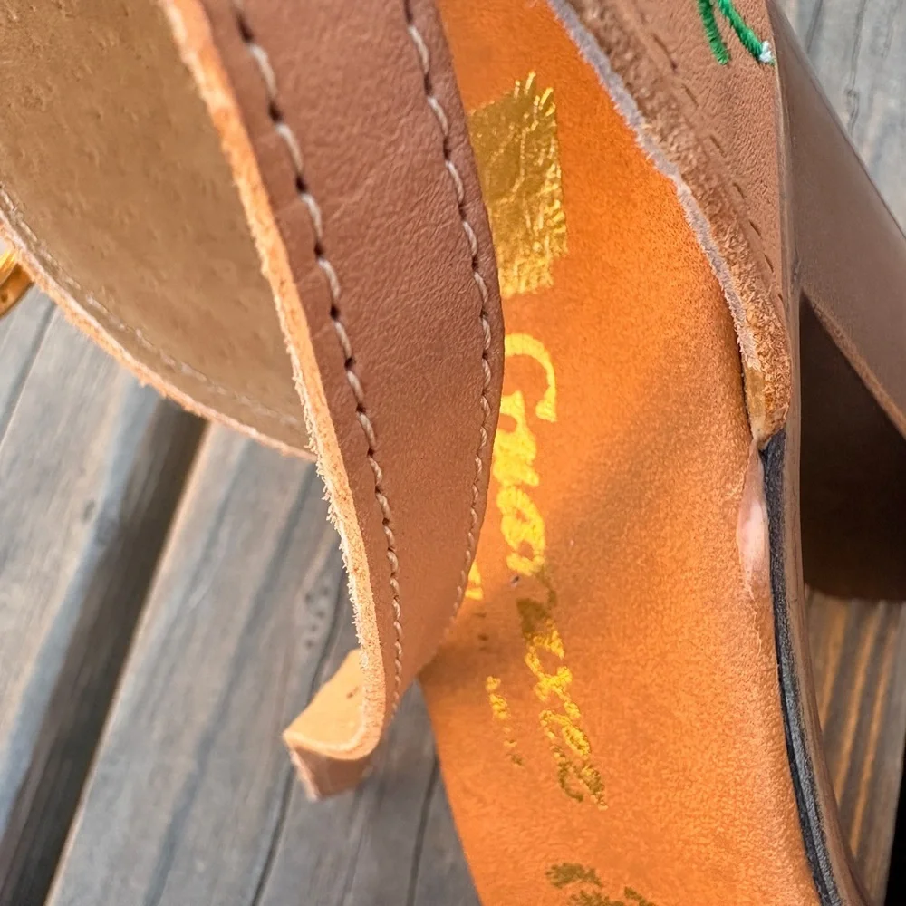 Tan Floral Embroidered Women's Heels - Picture 8 of 9